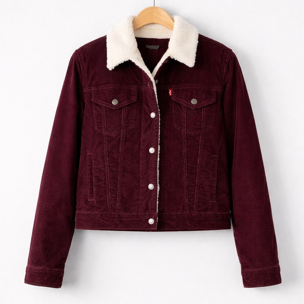 Levi’s Merlot Original Trucker Jacket  with Sherpa in size S and XS